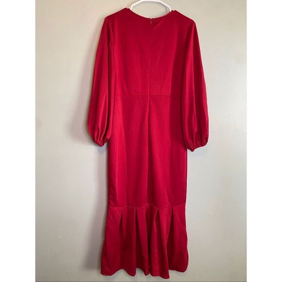 Metamorphosis Girl Red Bodycon Puff Sleeves Fish Tail MIDI Dress 5XL NWOT - Picture 6 of 7